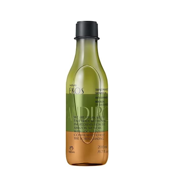 natura - Ekos Andiroba Triple Phase Shower Oil - Restorative In-Shower or Bath Body Oil - Anti-Damage - Scented - Bath Oil - Skin Moisturizer - Vegan Skin Care - Brazilian Beauty - 6.7 fl oz (200ml)