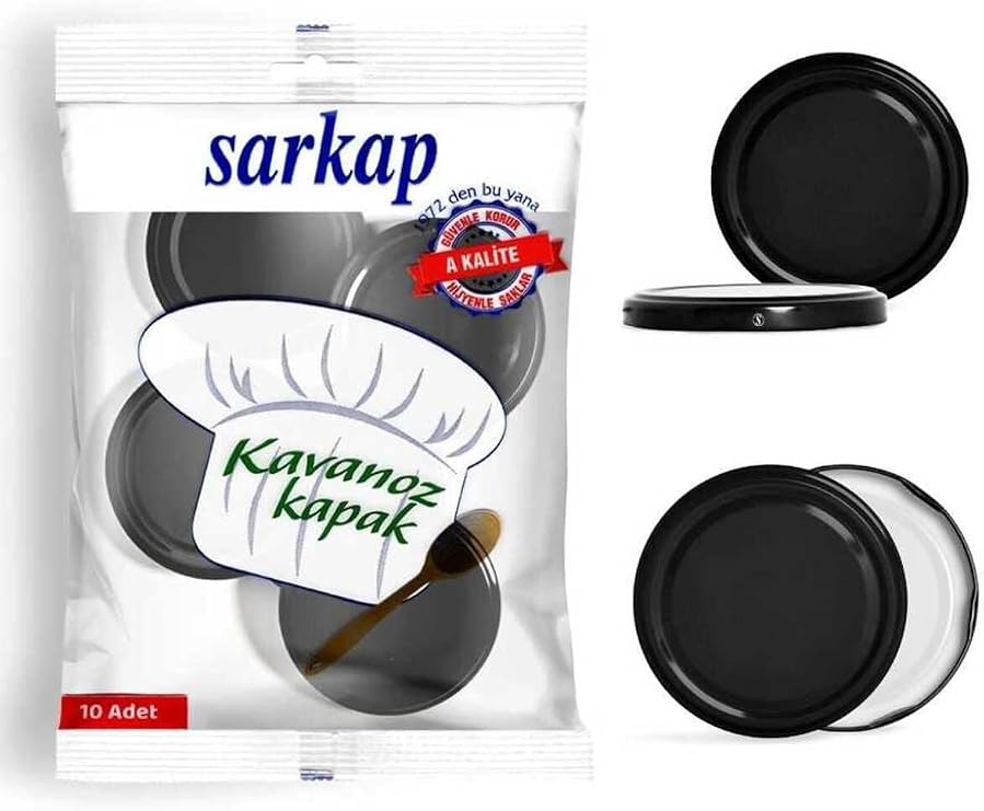 Sarkap Hijyenik Paketli 10 Adet Kavanoz Kapağı - Siyah - 82Mm