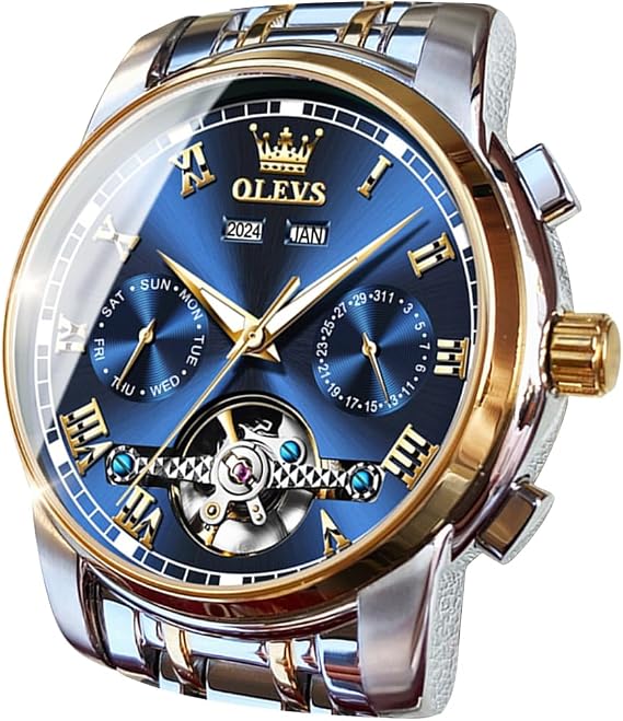 OLEVS Self Winding Watches for Men Automatic Mechanical Tourbillon Stainless Steel Waterproof Luminous Luxury Dress Wrist Watches