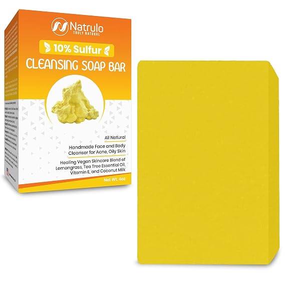 10% Sulfur Soap Cleansing Bar for Face & Body All Natural Facial Cleanser for Acne, Oily Skin Healing Skincare Blend of Lemongrass, Tea Tree Essential Oil, Vitamin E, Coconut Milk Made in USA