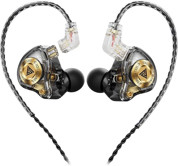 Wired Gaming Headphones, IEM Earphones with 1DD, QKZ ENZO PRO In-Ear Monitor HiFi Detachable Cable Earbuds Bass Sound with 11mm Dynamic Driver for Video Music Game Black