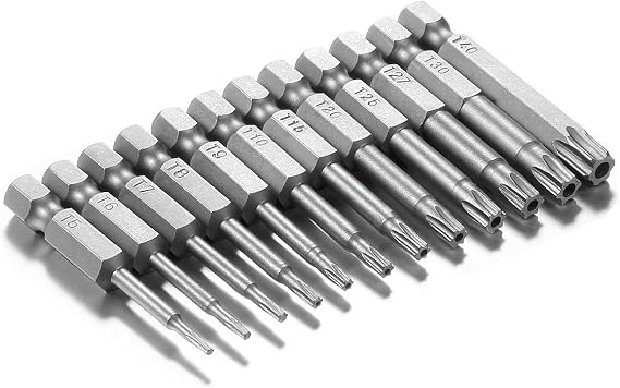 Qibaok 12 pièces 12 Tailles Extra Longs magnétiques embouts de tournevis Torx mis 1/4 pouce hex Tige tournevis Outils électriques T5-T40 50mm
