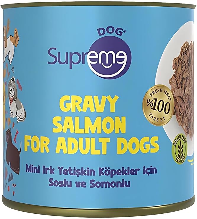 Supreme Dog Mini Irk Yetişkin Köpekler için Soslu Tavuk ve Somonlu Konserve Yaş Mama Yüksek Proteinli 200 gr
