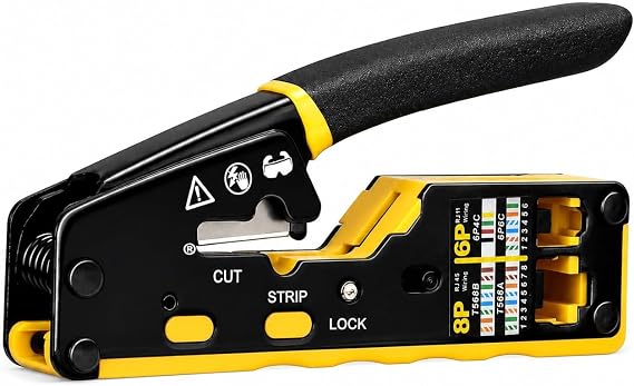 PrimeX PX-8070Y Yeni Nesil EZ RJ45 Pense, Cat6 Cat7 RJ45/RJ11 Network Kablo Sıkma Pensesi, Bıçaklı Profesyonel Ethernet Pense, Modüler Jack Crimp Aracı