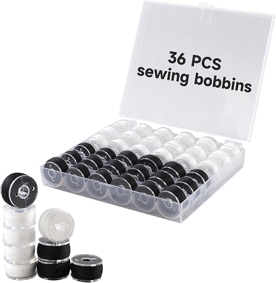 18White + 18Black Bobbin Thread, A Bobbin case, Total 36 PCS Sewing bobbins
