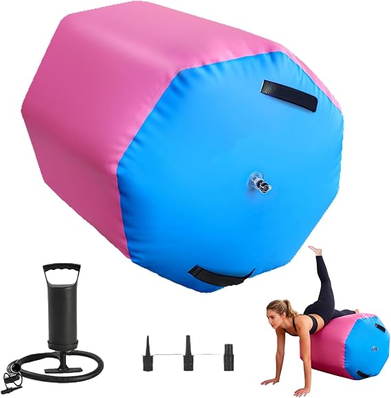 Gymnastics Air Roller, Inflatable Air Barrel Tumbling Mat with Pump, Back Handspring & Backbend Trainer, Octagon Gymnastics Training Equipment for Yoga, Home, Gym, Cheerleading
