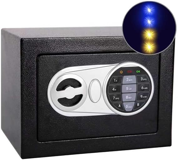 Digital Safe Box with Sensor Light, Electronic Keypad, Steel Construction, Hidden Safe for Home, Wall or Cabinet Anchoring Design (Black)