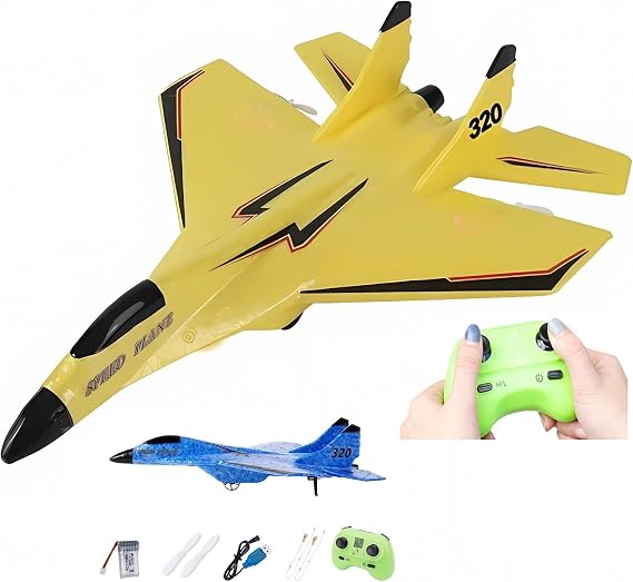 Remote Control Wireless Airplane Toy - 2023 New 2.4Ghz Su-35 RC Plane with Lights, Foam RC Fighter Plane Jet for Adults Outdoor, Remote Control Air Planes Toy, Drop-Resistant Fighter Glider (Yellow)...