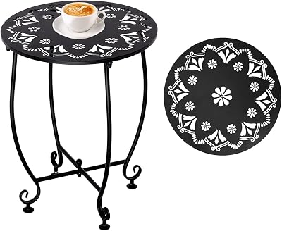 Outdoor Side Table,Outdoor Small Table,Weather Metal Resistant Steel Patio Side Table, Round Outside Table for Porch, Garden,Indoor&Outdoor,Black Style A