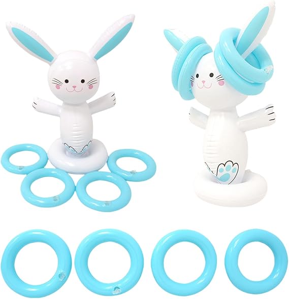 Inflatable Toss Game with Soft PVC Construction Easter Inflatable Rabbits Rings Interactive Game Sport Funny Toy Enduring Throwing Swimming Pool Toss Toy