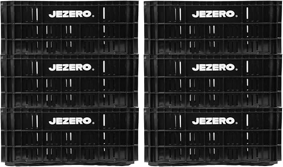 JEZERO Black 6-Pack Harvest Storage Crate Stackable Plastic Tote Box for Fruit & Vegetables, Kitchen, Pantry, Closet, Car & Outdoor Use | Open Utility Bin, 20" x 12" x8"