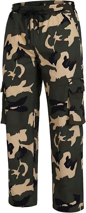 Men's Camo Drawstring Waist Cargo Pants Camouflage Cargo Work Pants