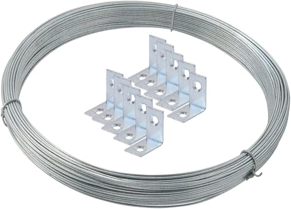 Suspended Ceiling Grid GALVANISED Coil Wire 10 Meter Hanging Fencing Tension 2MM Metal Wire with 10 Hanging Brackets Clips for Frame