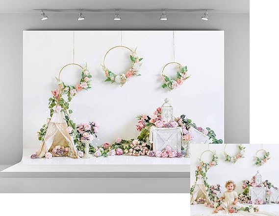 Kate 10x6.5ft Spring Garden Flowers Backdrops for Photoshoot Camp Tents Background Pink Rose Backgrounds Newborn Baby Shower Studio Backdrop