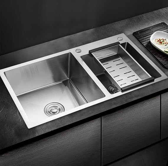 30.7 x 16.9inch Kitchen Sink Double Basin Stainless Steel Drop in Kitchen Sink Double Bowls with Basket Strainer, Drain Set