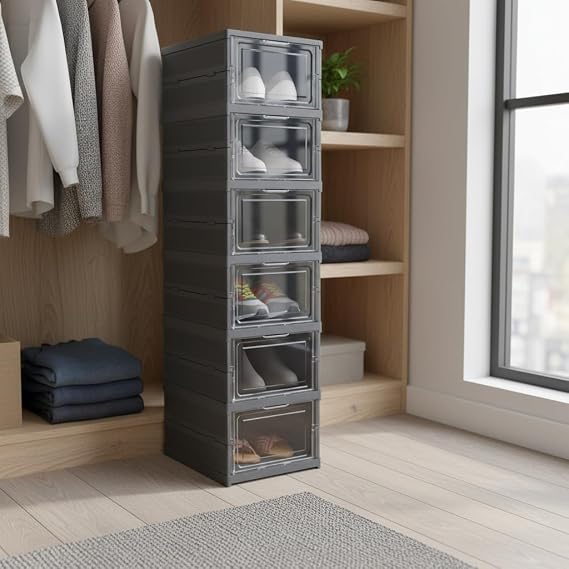 Deconox 6 Katlı, Katlanabilir Ayakkabılık, Taşınabilir Çok Amaçlı, Geniş, Katlanabilir Dolap ve Raf, Katlanır Taşınabilir Premium Portatif Organizer Ayakkabılık (25,5cm x 34,5cm x 105,5cm) (ANTRASİT)