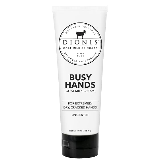 Dionis Goat Milk Busy Hands Cream, Unscented, 4 oz | Moisturizing Hand Lotion for Extremely Dry, Cracked Hands