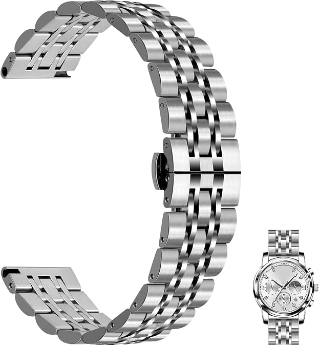 Juntan 7 Beads Quick Release Watch Band, 20mm 22mm Stainless Steel Watch Strap for Men Women, Adjustable Business Metal Watch Bracelet with Butterfly Clasp Multiple Colors