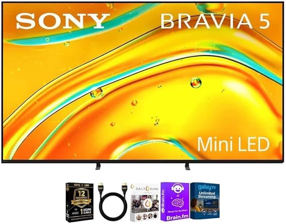 Sony K98XR50KIT1 98 inch Class BRAVIA 5 Series 4K Mini LED UHD Smart Google TV XR Processor HDR | 98" BRAVIA 5 4K Mini LED Google TV Bundle with HDMI Cable, 24-Month CPS Protection Plan & Streaming Bundle.