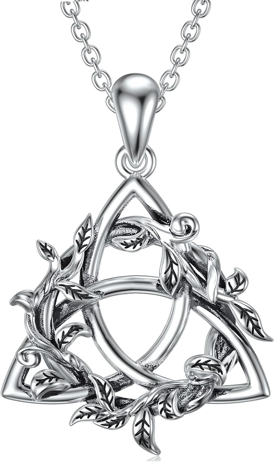 RMREWY Celtic Knot Necklace 925 Sterling Silver Jewelry Good Luck Irish Triquetra Triangle Knot Pendant Jewelry Mother's Day for Women Mom