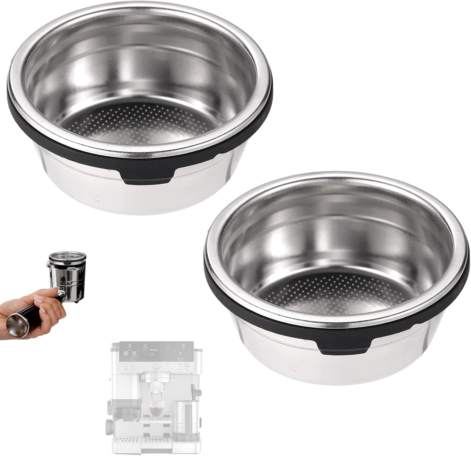 2pcs Double Cup Coffee Filter Basket Compatible with Ninja Luxe Cafe ES601 ES701, Stainless Steel Coffee Pressurized Porous Filter Reusable Portafilter Basket for Ninja Luxe Cafe Machine Accessories