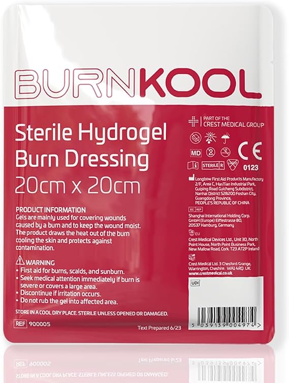 First aid BurnKool Sterile Hydrogel Burn Dressing 20cm x 20cm – Ideal for Scalds & Sunburn – Cooling Effect – Moist Wound