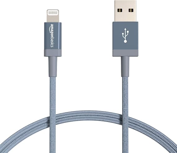 Amazon Basics USB-A to Lightning Charger Cable, Nylon Braided Cord, MFi Certified for Apple iPhone 14 13 12 11 X Xs Pro, Pro Max, Plus, iPad, 0.9 m, Dark Gray