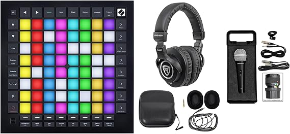 Novation Launchpad Pro MK3 Bundle: Ableton Live USB MIDI RGB 64-Pad DJ Controller, PRO-M50 Studio Headphones with Detachable Coil Cable, RMC-XLR Metal Handheld Wired Microphone with 2 Cables, 3-items