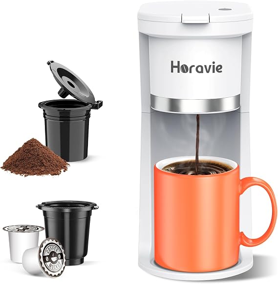 Small Single Serve Coffee Maker, One Cup Coffee Machine for K-Cup & Grounds