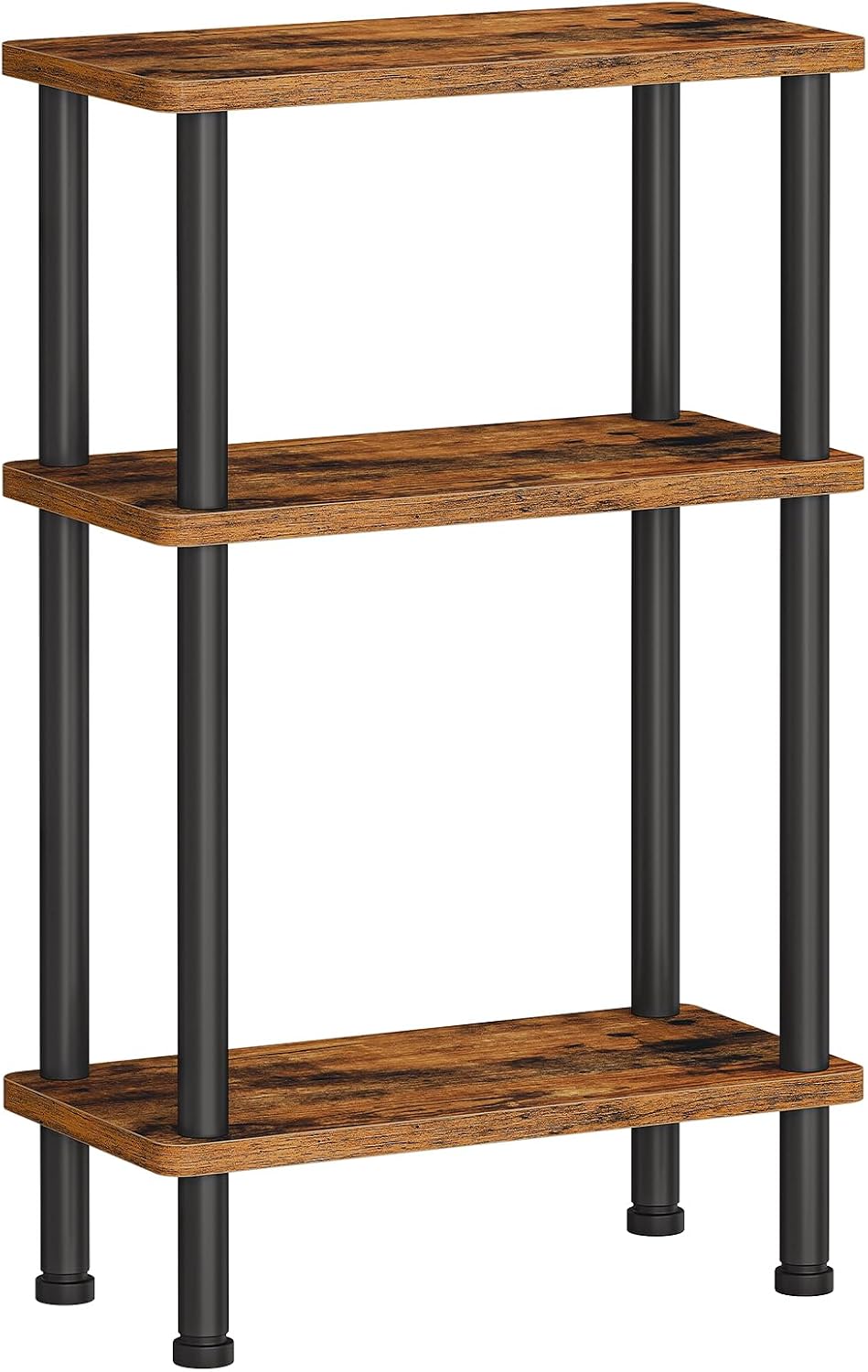 HOOBRO 3-Tier Slim Side Table, Narrow Sofa Table, Industrial Bedside Table for Small Space, Counter-Twist Assembly, No Tools Needed, for Living Room, Bedroom, Rustic Brown and Black EBF246BZ01N1
