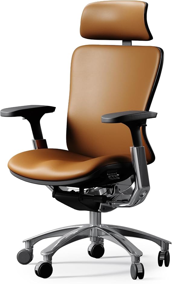 TOMU Genuine Leather Office Chair - Ergonomic Executive Office Chair for Boss and Manager, with Adjustable armrest, Headrest, Lumbar Support and Reclining Back- Luxury and Commercial