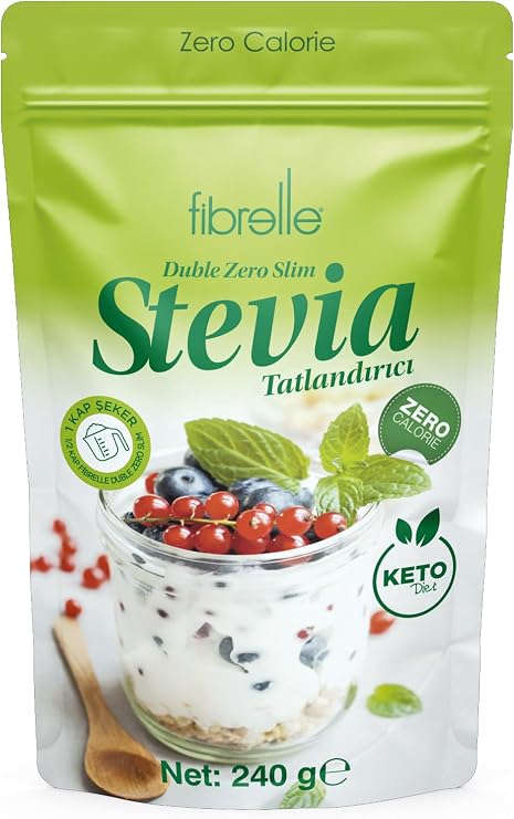 Fibrelle Double Zero Slim Stevia lı tatlandırıcı 240 g, 1 paket Ketojenik/Vegan diyete uygundur.