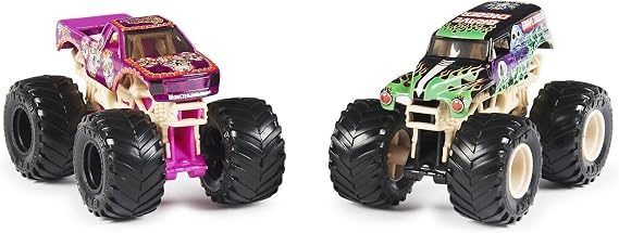 Monster Jam Die-Cast Monster Trucks, 1:64 Scale, Kids Toys for Ages 3 and up 2 Pack Series 24 (Grave Digger vs Calavera Series 19)