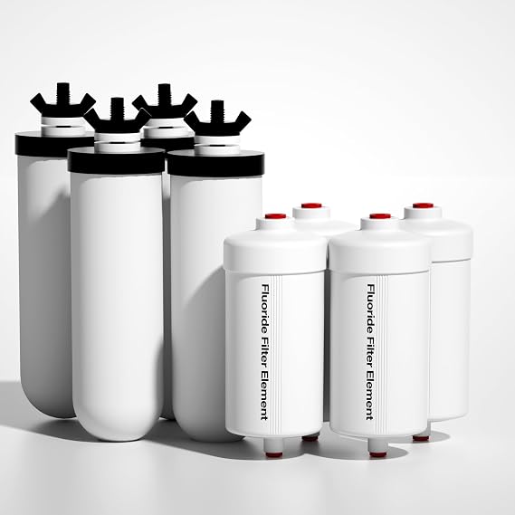 Purewell 8-Stage PF-4&FL-2 Purification Elements Set, Reduce Chlorine and Fluoride, Washable & Reusable, Replacement for ProOne, Berlky, Purewell Filters and Water Filter Systems (8 Pack, K Series)