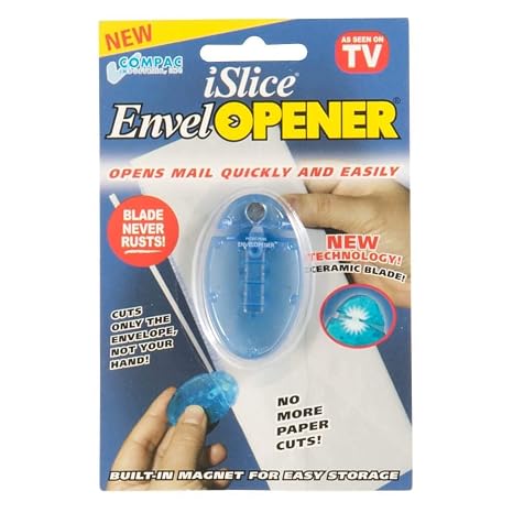 COMPAC HOME EnvelOpener Easily Open Envelopes, Magnet Keeps Letter Opener Nearby on Files and Lamps, Ceramic Blade Won't Rust