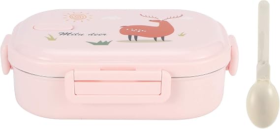 Bento Lunch Box, 720ml Food Lunch Containers for Kids Adult, Spoon, Pink