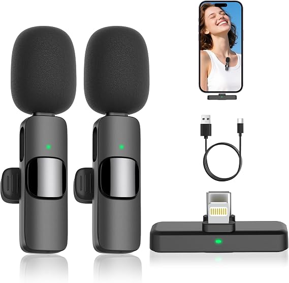 MAYBESTA Wireless Mini Microphone for iPhone Android Phone: Lavalier Lapel Recording Mic for Tiktok YouTube Podcast Interview(Dark Black)