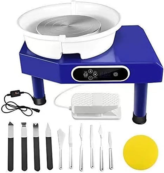 Pottery Wheel Electric Pottery Machine, DIY Clay Tool Kit with Removable Sink, Digital LCD Display, Foot Pedal, Ideal for Ceramic Work,350W-Dualcontrol