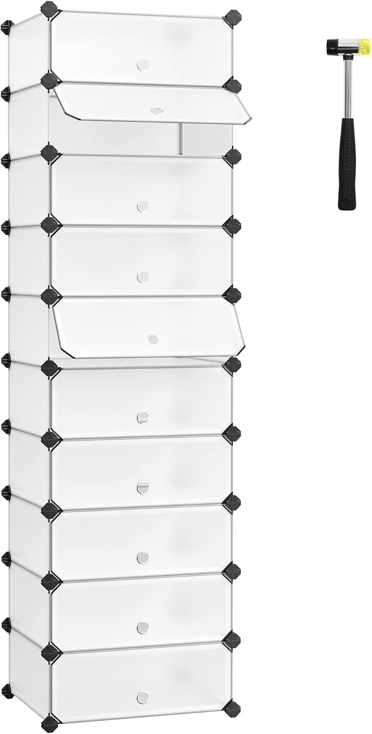 Songmics Plastic Shoe Rack, Rectangular 10-Piece System, White LPC10W