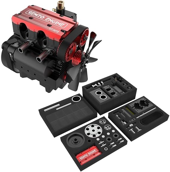 SEMTO ST-NF2 L2 Engine Model Kit That Runs, 7.0cc Mini Inline Double-Cylinder Four-Stroke Air-Cooled Interal Combustion Engine Model Kit That Works Experiment STEM
