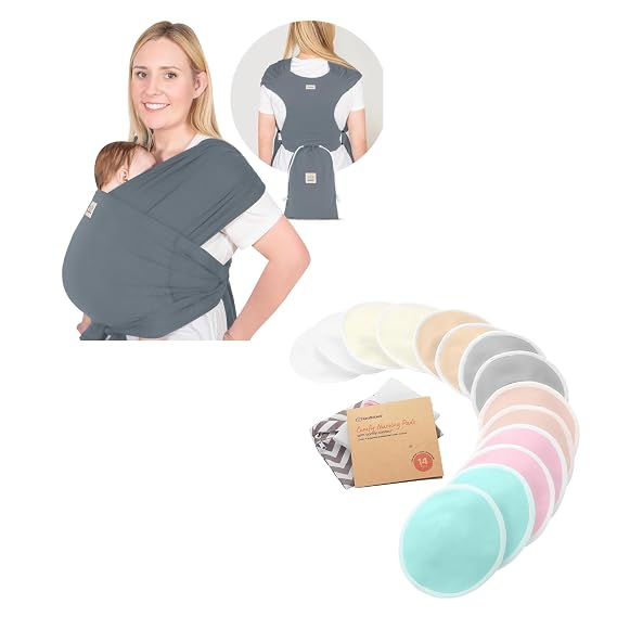 Keababies Baby Wraps Carrier, D-Lite Baby Wrap and Reusable Nursing Pads - Easy-Wearing, Adjustable Baby Sling Carrier Newborn to Toddler - 14 Washable Breastfeeding Pads + Wash Bag