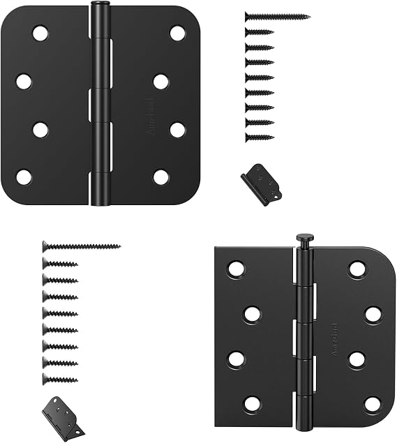 Door Hinges 4 Inch - 3 Pack Matte Black Door Hinges with 5/8" Radius + 3Pack Door Hinges with Square & 5/8" Radius