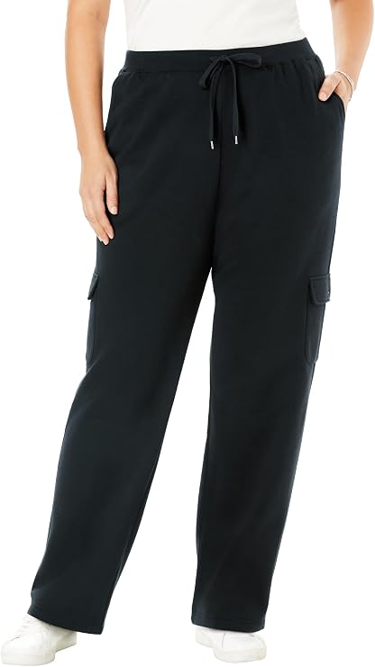 Woman Within Better-Fleece Pull-On Cargo Sweatpants