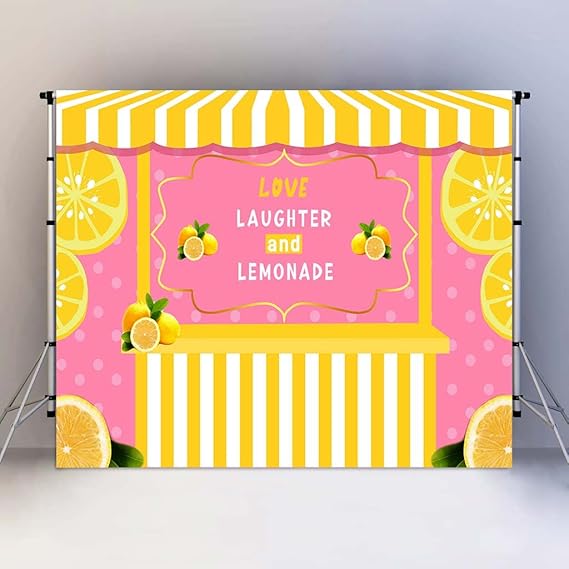 Yellow Lemon Backdrops 7x5ft Love Laughter and Lemonade Pink Banner