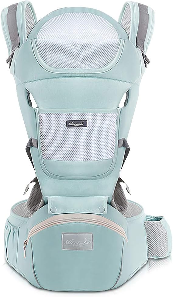 SONARIN Baby Carrier Ergonomic with Hip Seat/Pure Cotton,Head Support,Multiposition:Dorsal, Ventral, Adjustable for Newborn and Toddler 0 to 36 Month (up to 30 kg) Green