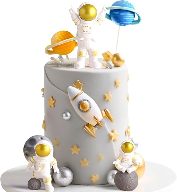 LaVenty Outer Space Cake Toppers Astronaut Rocket Stars Cake Decorations