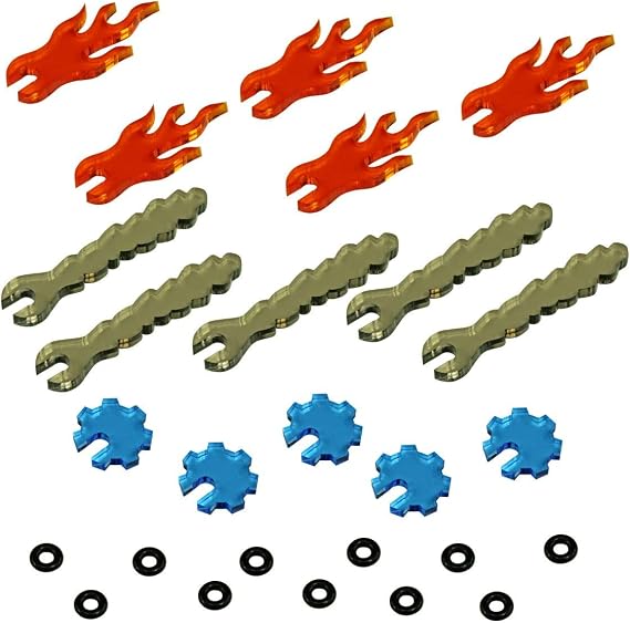 Flight Stand Indicators | Smoke, Flame, Mechanical Markers | 15-piece clip-on damage & on-fire markers | O-rings hold them on the peg | Laser-cut acrylic | 3mm pegs sold separately