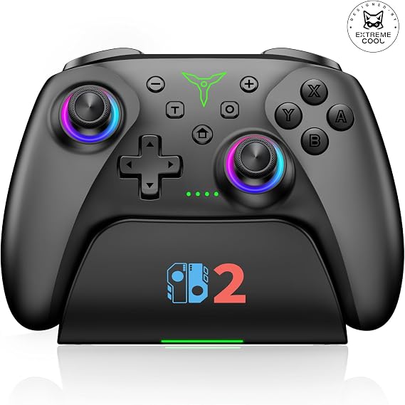 BEBONCOOL GAMING Switch Controller for Switch 2/Switch/Lite/OLED with Charging Dock, Hall Effect Joystick, Wireless Switch Pro Controller with RGB Lighting, Programmable, Turbo & Wakeup