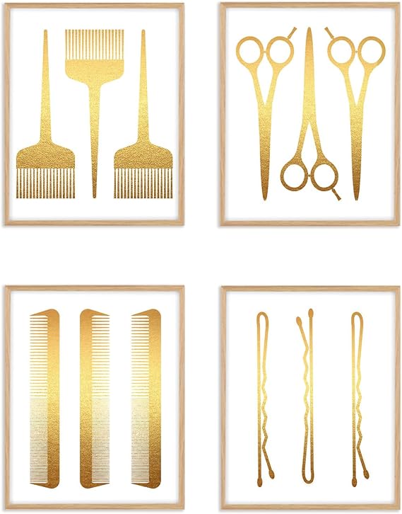 Boat Wades Hair Salon Barber Shop Wall Art Posters - Salon Barber Shop Wall Decor, 8x10 Barber Scissors Tools Posters for Beauty Salon Room Barber Shop Set of 4, Unframed