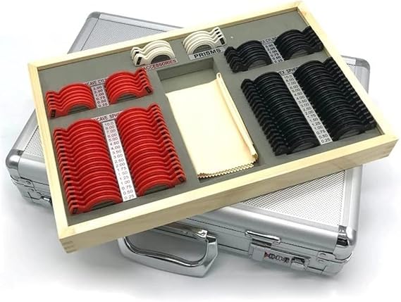 104pcs Optometry Trial Lens Case Set,With Measuring Glasses Testing Frame Aluminum Storage Case， Optical Trial Lens Set Optometry Kit